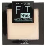 Maybelline New York Fit Me Matte&Poreless Cipria Opacizzante e Fissante, 105 Natural