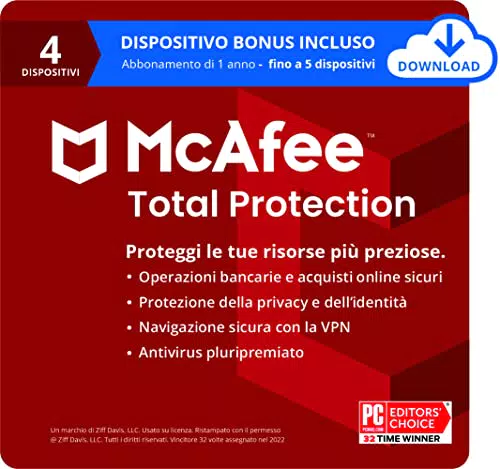 McAfee Total Protection 2023, 4 Plus 1 dispositivi, Software antivirus e di sicurezza Internet