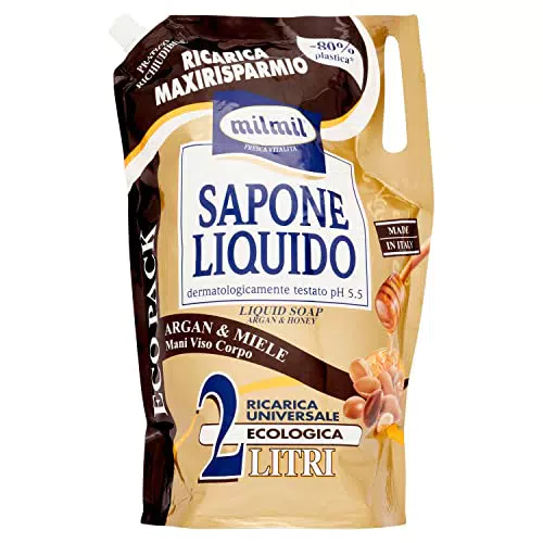 Milmil Sapone Liquido Argan e Miele in Busta Maxi Ricarica - 2000 ml