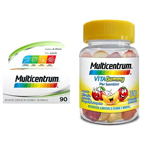 Multicentrum Adulti e Vitagummy per Bambini, Integratori alimentari di vitamine e minerali, 30 caramelle gommose