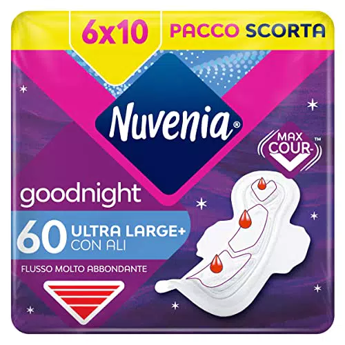 Nuvenia - Assorbente Ultra Notte con Ali - Superficie Traspirante e Assorbenza Rapida - 6 Confezioni da 10 Assorbenti