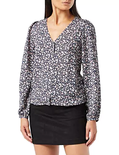 Only Onlsonja Life L/S Button Top Noos Ptm T-Shirt, Night Sky/DOT W. Macadamia