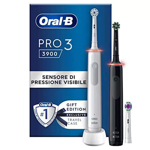 Oral-B Spazzolino Elettrico Ricaricabile Pro 3 3900, 3 Testine e 2 Spazzolini