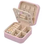 Pinsheng Scatola Portagioie Piccola Donna, Mini Gioielli da Viaggio con Specchio Porta Gioelli Contenitori Custodia per Anelli Orecchini Collane Braccialetti Rossetti
