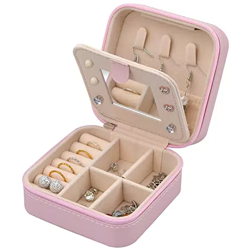 Pinsheng Scatola Portagioie Piccola Donna, Mini Gioielli da Viaggio con Specchio Porta Gioelli Contenitori Custodia per Anelli Orecchini Collane Braccialetti Rossetti
