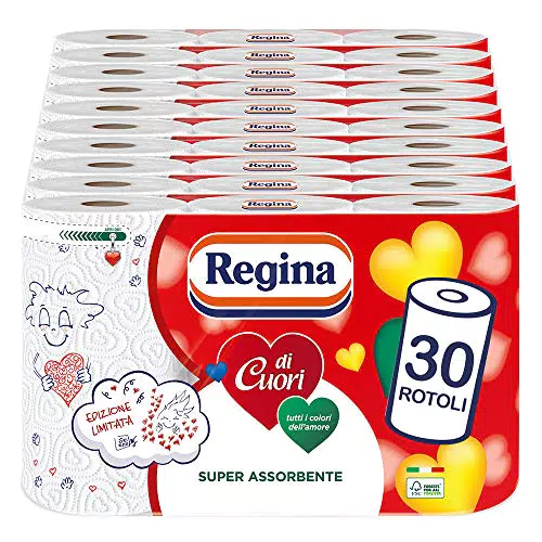 Regina di Cuori Carta Cucina, Confezione da 30 Rotoli a 2 veli