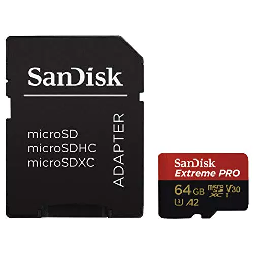SanDisk Extreme Pro Scheda di Memoria microSDXC da 64 GB e Adattatore SD con App Performance A2 e Rescue Pro Deluxe