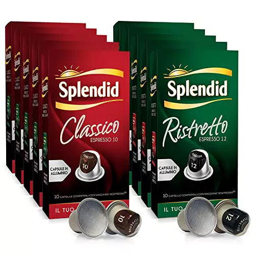 Splendid- Capsule Caffè Espresso Confezione Mista Classico e Ristretto - 100 Capsule in Alluminio - Compatibili con Macchine Nespresso - 50 Capsule Classico e 50 Capsule Ristretto