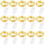 Stringa Luci LED a Batteria, 15 Pezzi Impermeabile 20 LED 2M Mini Lampada a Fili di Rame Bianco Caldo
