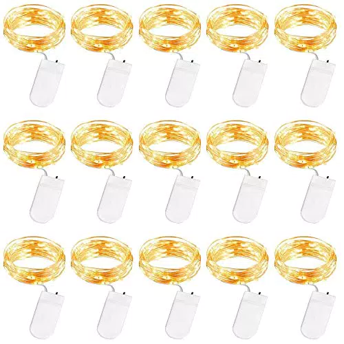 Stringa Luci LED a Batteria, 15 Pezzi Impermeabile 20 LED 2M Mini Lampada a Fili di Rame Bianco Caldo
