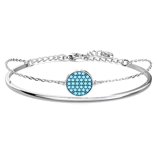 Swarovski Ginger Braccialetto Rigido, Placcato in Tonalità Rodio con Pavé di Brillanti Cristalli Blu Mare Swarovski