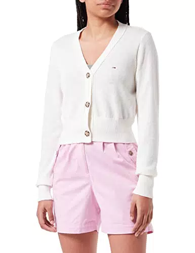 Tommy Jeans TJW Fitted Spring Cardigan Maglione, Ancient White