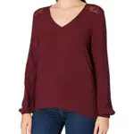 Vero Moda Vmbeatrix-Top Pizzo e Scollo a V, Donna Manica Lunga