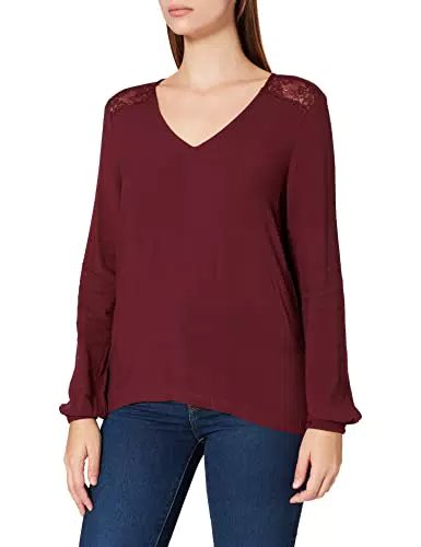 Vero Moda Vmbeatrix-Top Pizzo e Scollo a V, Donna Manica Lunga