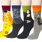 4 paia Calzini Donna Divertenti Fantasia Arte Calze Invernali in Cotone con Disegni Famose Arte Olio Pittura Taglia Unica Giallo1