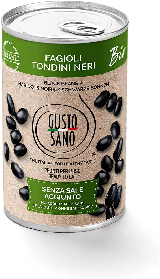 GUSTO SANO FAGIOLI TONDINI NERI BIOLOGICI. Legumi 6 pacchi da 400 Gr. Fagioli in scatola Bio