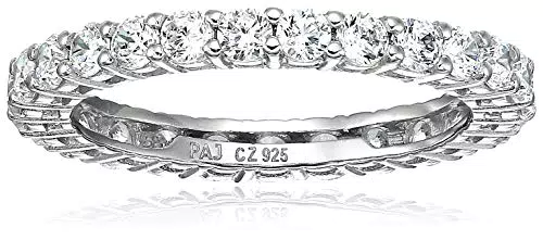 Amazon Essentials Anello a Fascia in Argento Sterling Placcato Platino con Zirconia cubica Taglio Rotondo isura 8