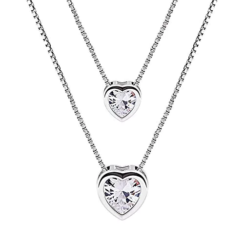 B.Catcher 925 Argento sterling zircone cubico Doppio strato Cuore Brillante Catenina Collana
