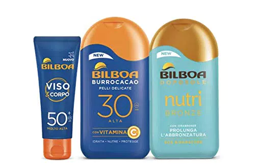 Bilboa Kit Protezione Solare Con Latte Burrocacao, Crema Viso e Corpo e Doposole