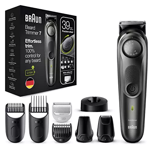 Braun Regolabarba Uomo, Rasoio Elettrico Barba Con 7 Accessori inclusi