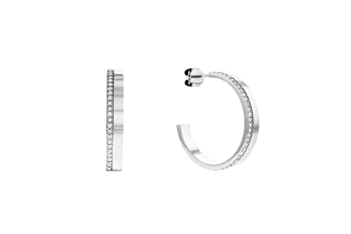Calvin Klein Orecchini a Cerchio da Donna, Collezione Minimal Linear con Cristalli 35000163