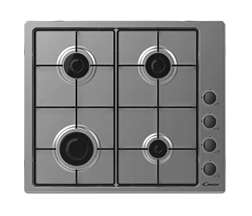 Candy CHW6LBX Piano Cottura a Gas, 4 Fuochi, Acciaio Inox
