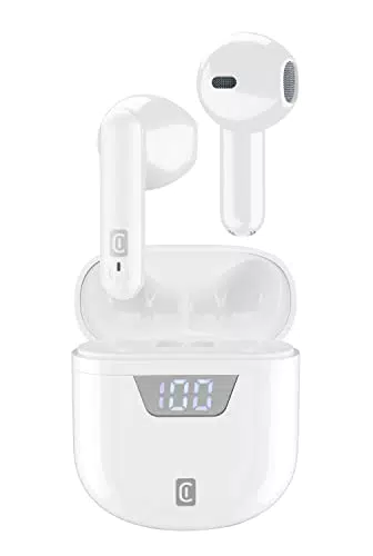 cellularline, Seek - Universale, Cuffiette Auricolari Bluetooth 5.0 HiFi Stereo con Custodia di Ricarica - Autonomia Totale di 15 Ore - Ricarica 2 Ore - Portata 10 Mt - Universale - Bianco