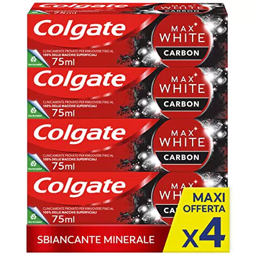 Colgate Dentifricio Sbiancante Max White Carbon, Dentifricio Minerale Delicato Al Carbone Attivo Per Denti Bianchi