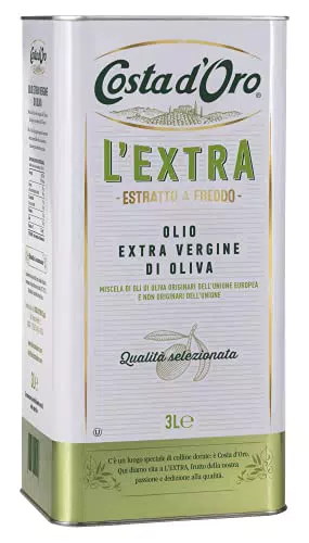 Costa d’Oro L’Extra 3L. Olio Extravergine di oliva estratto a freddo. Sapore equilibrato