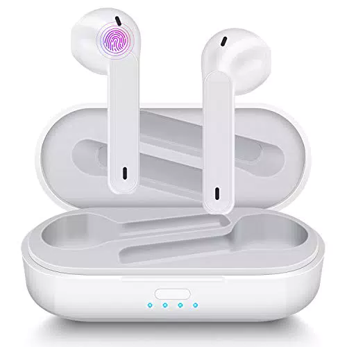 Cuffie Bluetooth Aoslen Auricolari Bluetooth 5.0 Wireless Cuffie senza fili Sportivi Con Stereo Impermeabile IPX6 Accoppiamento Automatico Tocco Intelligente per Huawei Xiaomi Samsung iPhone bianco