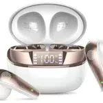 Cuffie Bluetooth, Auricolari Bluetooth 5.3 con Bassi Immersivi, bianco