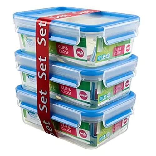 Emsa Clip & Close Contenitori Salvafreschezza, Dimensioni 6.8 x 19 x 13 cmet 3 Pezzi x 1 L