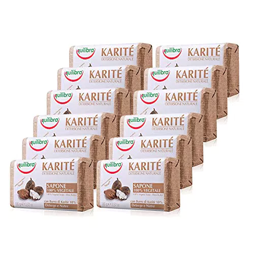 Equilibra Karité Sapone 100% vegetale, 100 g, Pacco da 12