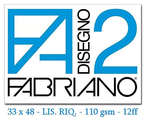 Fabriano F2 06201534, Fogli Lisci Riquadrati, Grammatura 110gr/m2, 12 Fogli