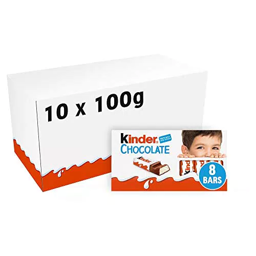 Ferrero kinder barrette di cioccolato al latte 10 confezioni 1kg da 8 barrette ciascuna 100 grammi