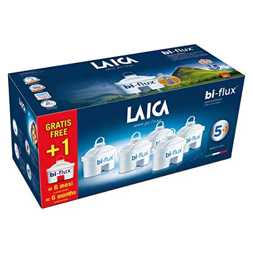 Cartuccia filtrante per acqua LAICA Bi-Flux Preserva i sali minerali riducendo cloro e metalli pesanti Riduce la durezza dell'acqua del rubinetto Filtro per brocche d'acqua