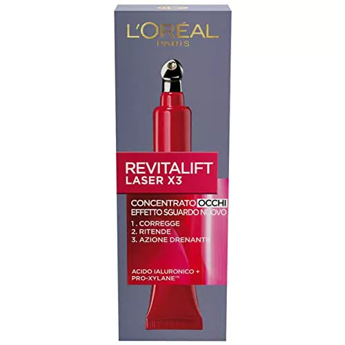 L'Oréal Paris Contorno Occhi Revitalift Laser X3, Azione Antirughe Anti-Età con Acido Ialuronico e Pro-Xylane