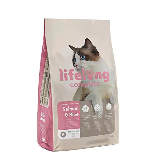 Marchio Amazon- Lifelong Complete - Alimento secco completo per gatti adulti con salmone e riso