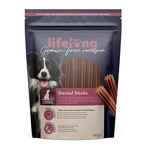 Marchio Amazon - Lifelong Stick per i denti, ricetta senza grano per cani di razza media e grande - 180g*6