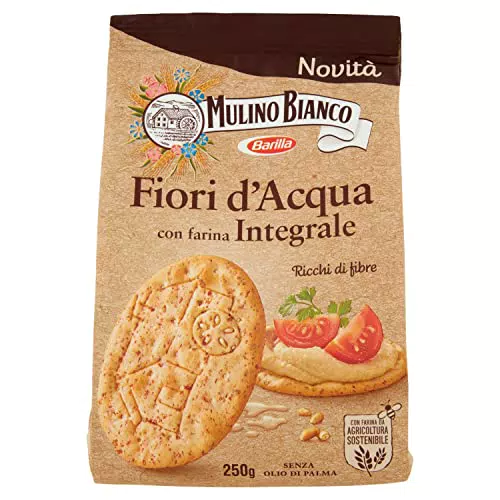 Mulino Bianco Cracker Fiori d'Acqua Integrali Ricchi di Fibrenack Salato per la Merendaenza Olio di Palma