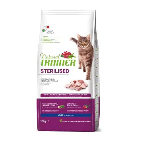 Trainer Natural Cat Sterilised Adult con Carni Bianche e Fibra di Pisello 10 Kg