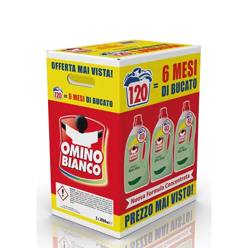 Omino Bianco - Detersivo Lavatrice Liquido, 120 Lavaggi, Fresco Profumo con Essenza di Aloe Vera