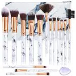Pennelli Make Up FILY DUAIU 15 Pennelli Professionali Sintetici di Alta Qualità per Ombretto Correttore Cipria Crema Liquida Con Borsa per Cosmetici in Marmo kit con spugnetta