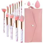 Pennelli Make Up Start Makers Professional 12Pcs Set di pennelli per trucco in marmo rosa con correttore di fondotinta Blush ombretto Pennelli per trucco Beauty Blender e borsa per il trucco