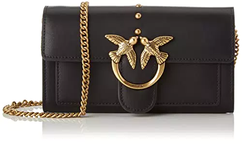 Pinko Love Wallet Simply 8 C Vitello, Borsa Donna, Z99Q_Nero-Antique Gold