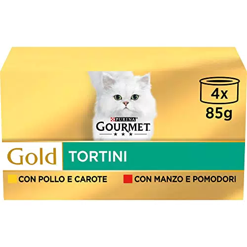 Purina Gourmet Gold Tortini Umido Gatto Pollo e Carote, Manzo e Pomodori, 48 Lattine da 85 g