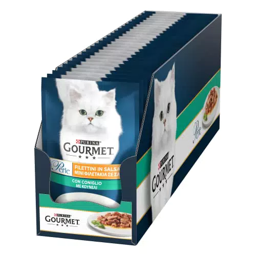 Purina Gourmet Perle Filettini in Salsa Cibo Umido per Gatti con Coniglio 26 Buste da 85g