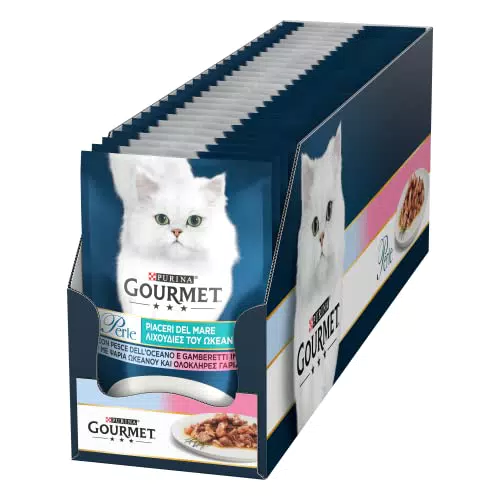 Purina Gourmet Perle Piaceri del Mare Umido Gatto Pesce dell'Oceano e Gamberetti