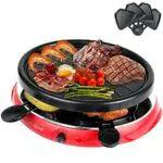 Raclette 4 Persone - Raclette Grill con 4 Mini Raclette Padelle Spatole in Legno Griglia Elettrica Barbecue Raclette Formaggio Party Grill 2 6 8 Persone - 900 W