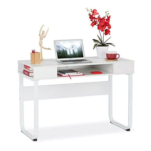 relaxdays Scrivania, 3 Ripiani Aperti, Design Moderno